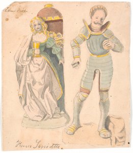 Estudo com duas figuras após o retábulo na igreja de Estvad, condado de Ringkøbing