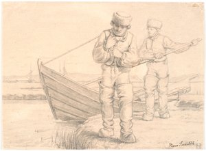 Dois pescadores de Limfjord puxando um barco de Hans Smidth