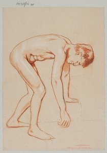 Nu de um jovem inclinado para a frente, visto de perfil de Hans Thoma