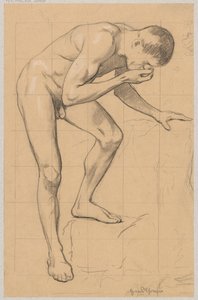 Nu de homem inclinado para a frente de Hans Thoma