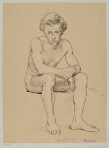Nu de um homem sentado de Hans Thoma