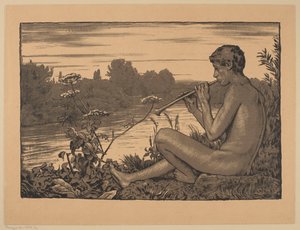 Fauno a tocar flauta de Hans Thoma