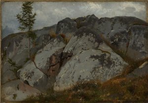 Blocos rochosos com pinheirinhos de Hans Thoma