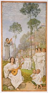 Céu, ilustração de &39;Festkalender&39; publicado em Leipzig c.1910 de Hans Thoma