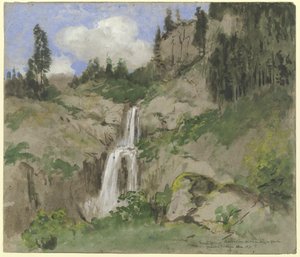 Paisagem com cascata (decoração para um teatro de marionetas) de Hans Thoma
