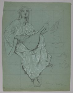 Lutnistka (frente e verso) de Hans Thoma