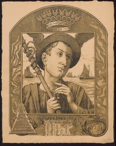 «Merkur Jahrers Regent». Mercúrio como soberano do ano. Esboços para o «Calendário Perpétuo em Imagens», parte II, 1901 (Immerwährender Bilderkalender) de Hans Thoma