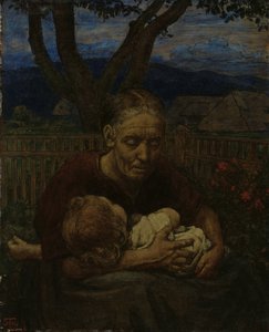 Mãe e filho em um jardim de Hans Thoma