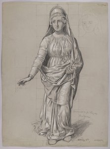 Projecto de figurino para Fricka, verso: esboço de figurino para uma valquíria de Hans Thoma