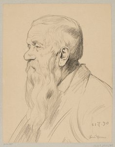 Um ancião de barba comprida, retratado de perfil de Hans Thoma