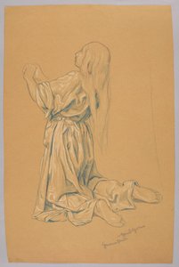 Estudo de uma mulher ajoelhada de Hans Thoma