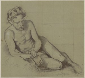 Estudo de um homem nu deitado sobre o lado direito de Hans Thoma