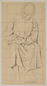 Estudo de uma figura sentada com uma túnica comprida de Hans Thoma