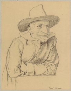 Estudo de um homem idoso, barbudo e de chapéu de Hans Thoma