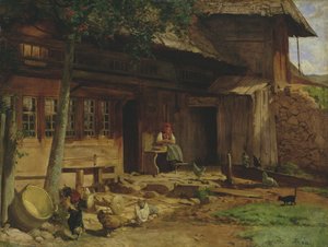 O Lar dos Pais em Bernau, 1866 (óleo sobre tela colocado no cartão) de Hans Thoma