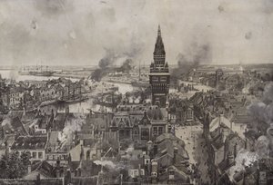 O bombardeamento de Dunquerque (litho) de Hans W. (after) Schmidt