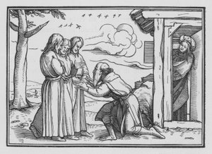 Abraão entretém três anjos, Gênesis XVIII, 2 de Hans after Holbein the Younger