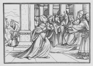Atalia, Pressionando-se para a frente no templo, é tomada e morta, 2 Reis XI, 14 de Hans after Holbein the Younger