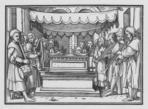 David nomeia um grupo de cantores e música para louvar ao Senhor, 1 Crônicas XVI, 4 de Hans after Holbein the Younger