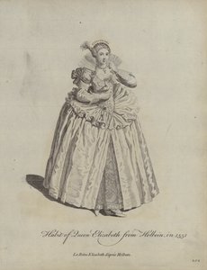 Hábito da rainha Elizabeth de Holbein em 1551 de Hans after Holbein the Younger