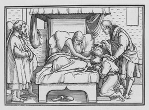 Jacó Abençoa José e Seus Dois Filhos, Gênesis XLVIII, 14 de Hans after Holbein the Younger