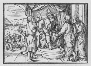 Faraó Chideth Moisés e Arão por Sua Mensagem, Êxodo V, 2 de Hans after Holbein the Younger