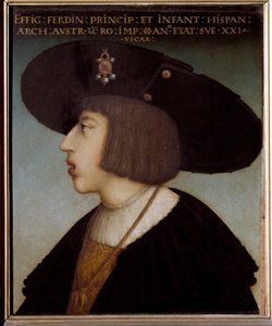 Retrato de Fernando I, Santo Imperador Romano e Rei da Boémia e da Hungria, de 21 anos (usando o colarinho da Ordem do Velo de Ouro)