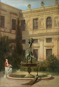 Alemão: Der Grottenhof in der Münchner Residenz Pátio com a Gruta na Residência Real de Munique de Hans von Marées