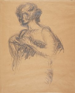 Figura feminina (Besse, esposa do artista). Meia figura, perfil de três quartos para a esquerda