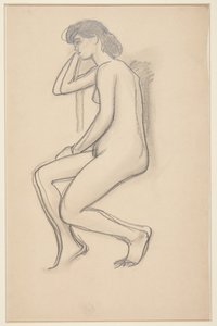 Modelo feminino sentado, visto de lado