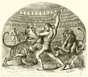 O leão da luta da Roma antiga