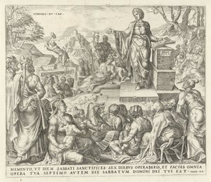 Homem recolhe madeira no sábado Lembre-se do dia de sábado Os Dez Mandamentos (título da série) de Harmen Jansz Muller