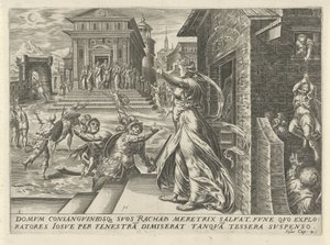 Rahab deixa os espiões escaparem pela janela A História de Josué (título da série) de Harmen Jansz Muller