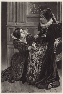 Helena de joelhos agora possuía seu amor, e com vergonha e terror implorou o perdão de sua nobre amante de Harold Copping