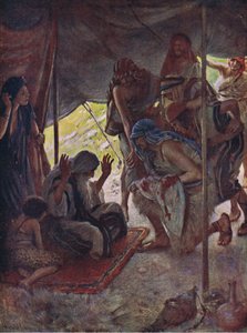 Casaco de José trazido a Jacó, ilustração de imagens que ensinam a série da coroa, 1920 de Harold Copping