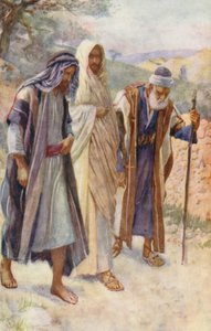 Novo Testamento: A Caminhada para Emaús (litografia a cores) de Harold Copping