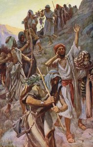Antigo Testamento: "Uma terra que mana leite e mel" (litografia a cores) de Harold Copping