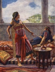 Antigo Testamento: Um rei e uma rainha maus (litografia a cores) de Harold Copping
