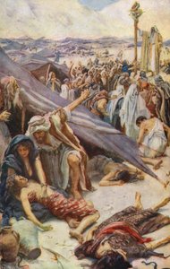 Antigo Testamento: A Vida por um Olhar, A Serpente de Bronze (litografia a cores) de Harold Copping