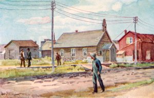 A igreja da cabana do registro, Lloydminster de Harold Copping