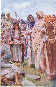 Os pães e os peixes, ilustração deHarold Copping Pictures: The Crown Series, c.1920s de Harold Copping