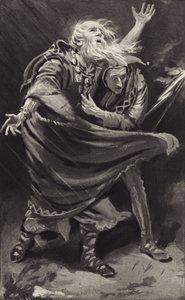 Em uma charneca, exposta à fúria da tempestade em uma noite escura, o rei Lear saiu de Harold Copping
