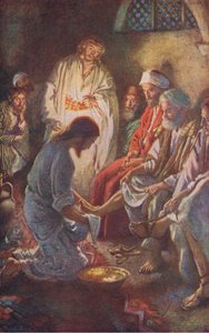 Lavando os pés dos discípulos, ilustração deHarold Copping Pictures: The Crown Series, c.1920s de Harold Copping