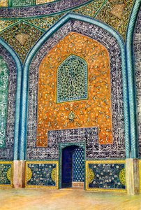 Painel de parede na mesquita de Sheikh Lutfullah, Isfahan, Irã, 1931. de Harold E Hare