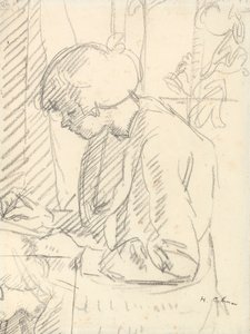Um, menina, escrita, (black, chalk on paper) de Harold Gilman