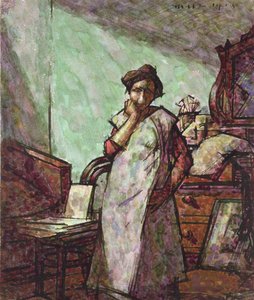 Interior com Mrs Mounter em um macacão, 1 de dezembro de 1918 de Harold Gilman