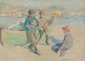 Crianças no porto de Newlyn de Harold Harvey