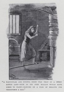 "Uma visão particular e lamentável foi a de uma pequena e doce menina, como Sir John Millais teria gostado de pintar, dançando sobre um par de foles por três pitadas por dia" (foto a p/b) de Harold Hume Piffard