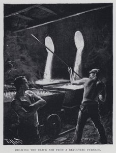Desenho da cinza preta de um forno rotativo (foto a p/b) de Harold Hume Piffard