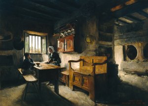 Interior da quinta Bretanha (óleo) de Harriet Backer